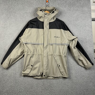 Eddie Bauer Rain Jacket Mens Size Medium Beige Vintage PVC Vented  Waterproof
