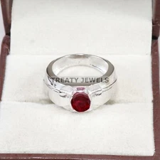 Ruby Oval Cut Gemstone With 925 Sterling Silver Ring For Men's #B573