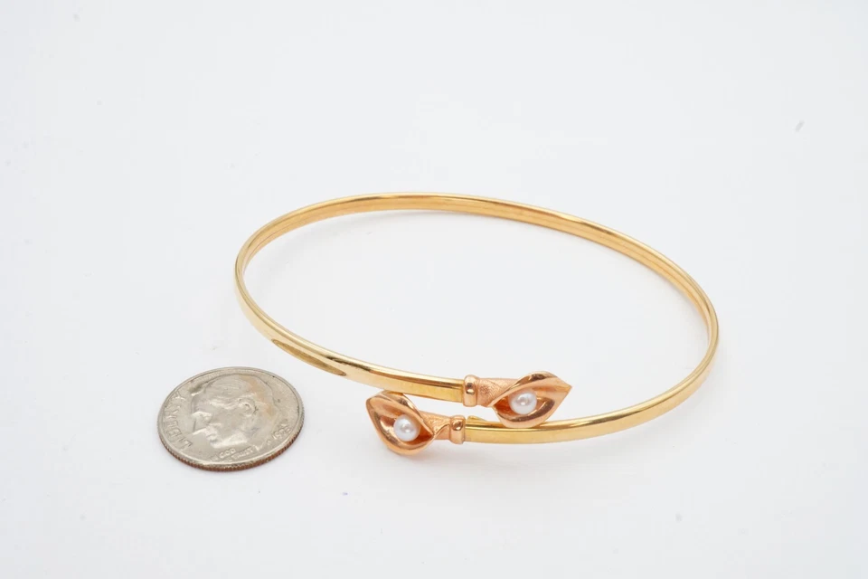 Brazalete Brazalete Flor Perla Oro Amarillo 14k Dos Tonos Beverley Hills Oro 7" Foto 2 de 4