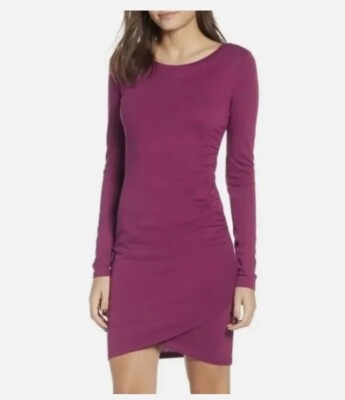 Leith Ruched Bodycon Mini Dress Woman Plus Sz 4X Jersey Magenta Long Sleeve Nwt 