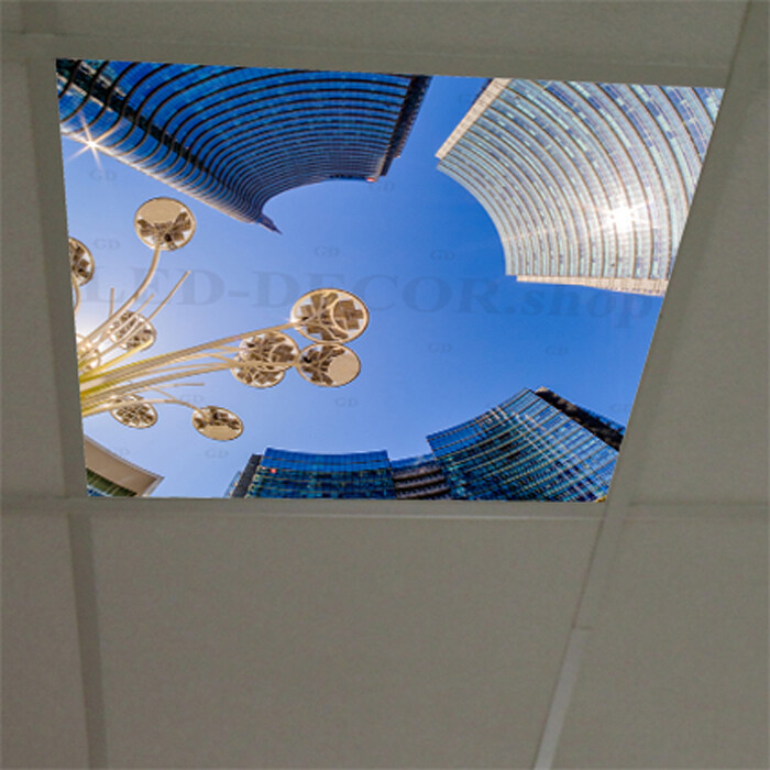 Panneau Décoratif Pour Plafond 60x60 Cm - Motif "Pirogue Plage" - Plexiglass Diffusant LED - Neuf