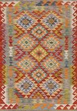 Tribal Reversible Kilim Pakistani Rug 3x5 ft. Wool Hand-Woven Carpet