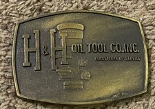 Vintage 1980s H H OIL TOOL COMPANY Solid Brass Belt Buckle