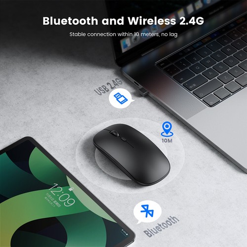 2.4G Wireless Mouse Rechargeable, Ultra Silent Optical Mouse with USB Receiver - Afbeelding 8 van 8