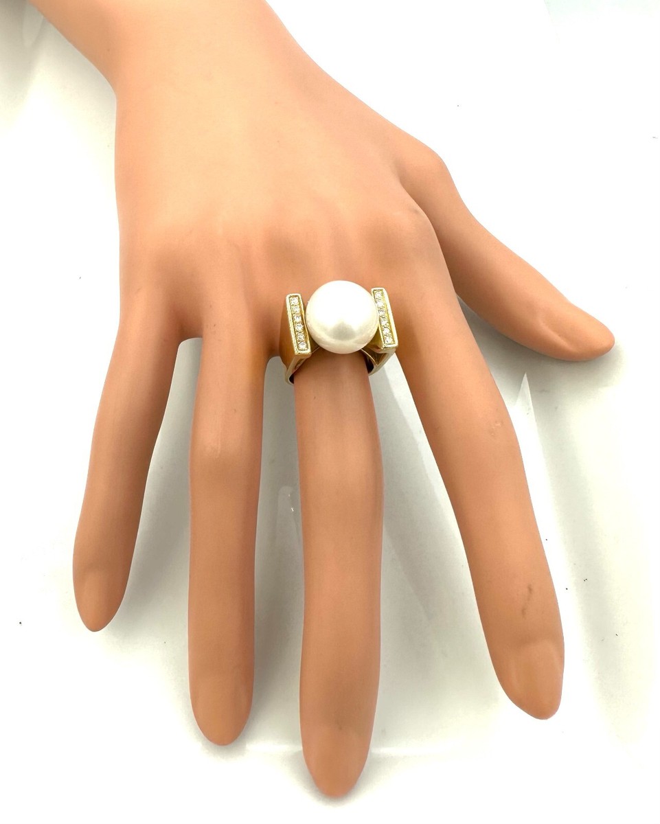 Bague Cocktail En Or Blanc 18 Carats Avec Perle Et Diamants - 3,34 G - Occasion élégante