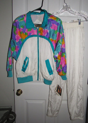 NWT New Vintage 1980s RIVER EDGE Nylon Track Suit Jacket Pants Sz Petite Medium