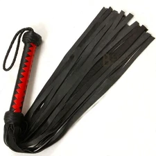 Real Genuine Cow Hide Thick Leather Flogger 25 Falls Black Heavy Duty Whip