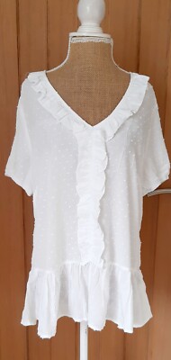 Damen weiß gepunktet Rüschen Rüschen Bluse Top von Linea Tesini Größe 12 NEU