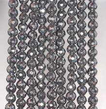 6MM BLACK HEMATITE GEMSTONE FACETED ROUND LOOSE BEADS 15"