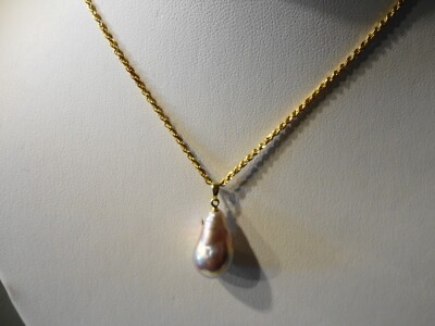 Kasumi Barock Mauve Silber Perle 14k Gelbgold Anhänger Kette Halskette