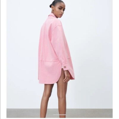 pink denim dress zara Zara Side Buckle Denim Mini Dress Pink M Size
