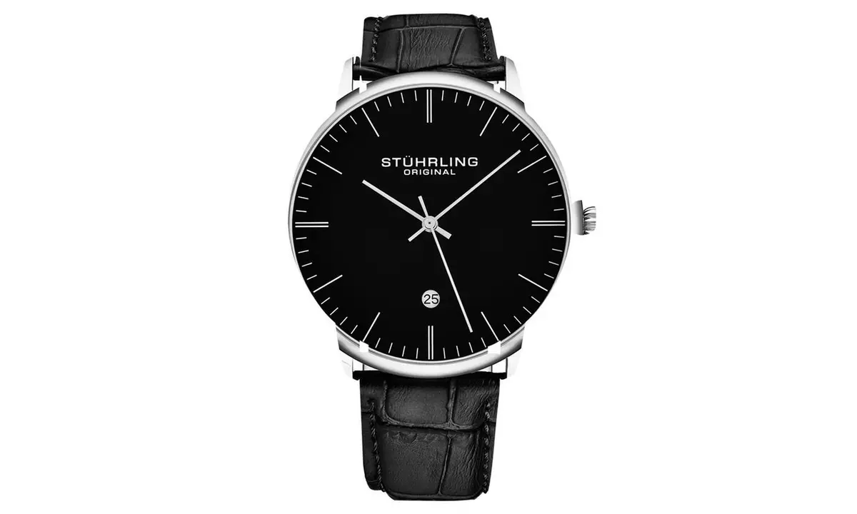 Stuhrling men's genuine leather dress watch clearance