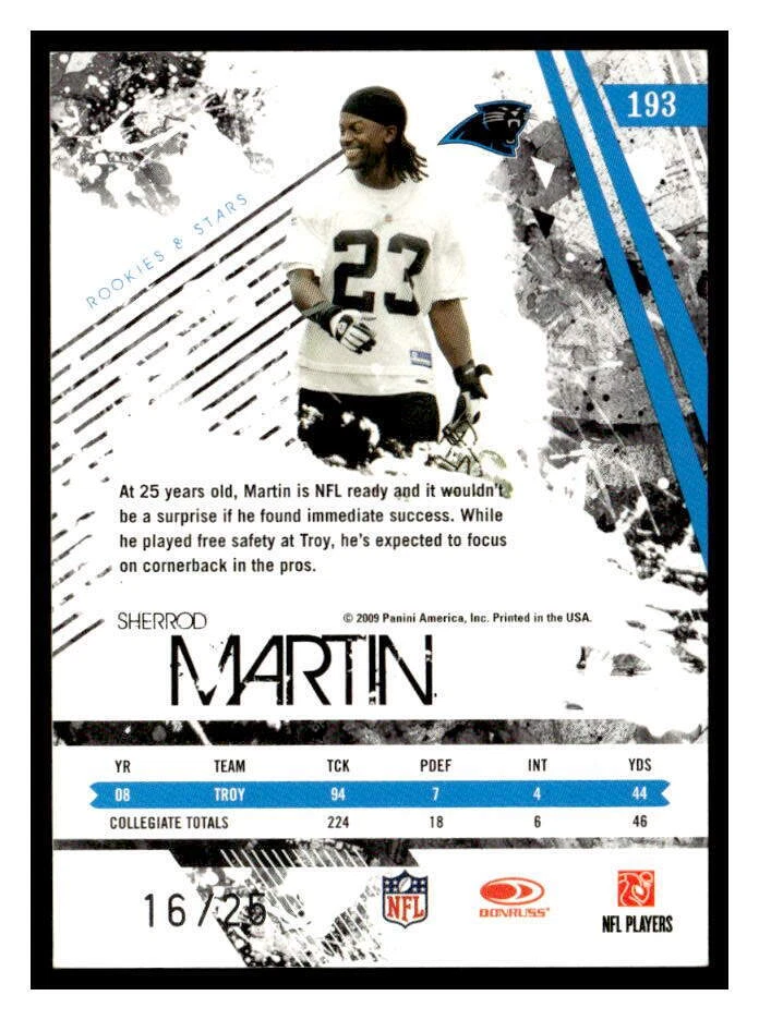 2009 Donruss Rookies & Stars #193 Sherrod Martin Longevity Platinum #/25 - Image 2 of 2