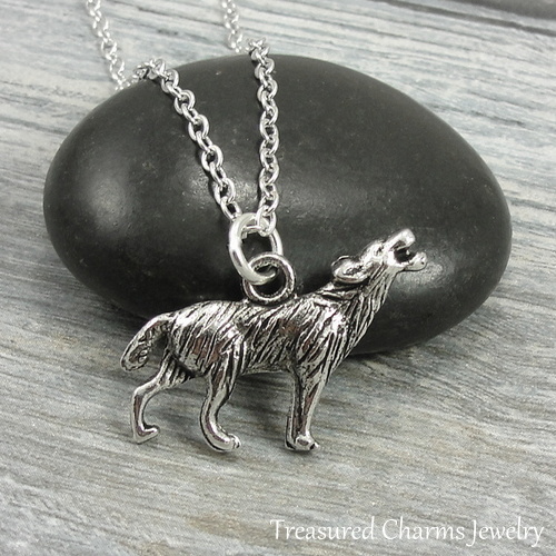 Silver Wolf Charm Necklace - Howling 