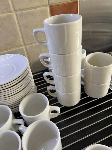 1 X SET Tazzine Caffè Espresso Bianco ~100ml e Piattino Ristorante Hotel Qualità - Foto 4 di 7