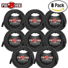 NEW 8-PACK Pig Hog 50FT PHM50 XLR High Performance 8mm Microphone Cable Black