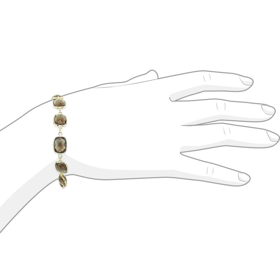 Brazalete Estación Oro Amarillo 14K con Piedras Preciosas Topacio Ahumado Corte Cojín 8.5 Pulgadas Foto 2 de 3