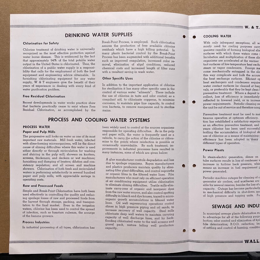 VALERIAN パンフレット Vtg Wallace & Tiernan Brochure ~ Chlorinators - Chemical