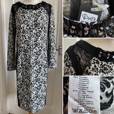 Lucy Shift Stretch Long Sleeve Black & White Occasion Dress Size 16 New With Tag