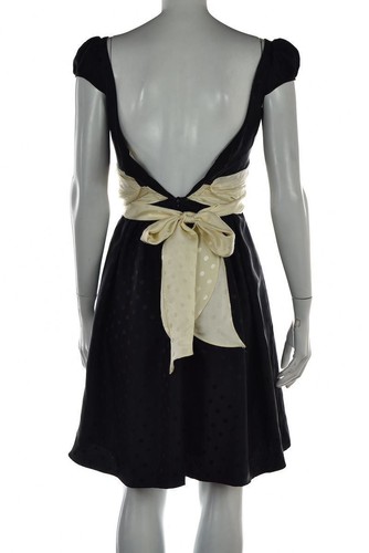 Milly Dress Size 2 Black Ivory Polka Dot Sheath Cap Sleeve Cocktail Silk Short - Picture 2 of 4