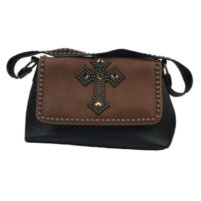 Blazin Roxx Faux Leather Large Rhinestone Cross Handbag Over