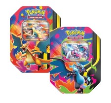 late ship Pokemon Mega Charizard -Set of 2- Tins ships 3/2