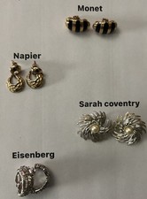 Lot 4 Vintage Designers Clip On/Pierced Earrings Eisenberg Monet Napier Sarah