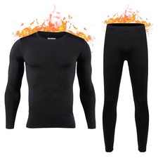 Men's Thermal Long Johns Black Fleece Lined Base Layer Winter Warm Clothing