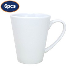 Conical Mug Coffee Tea Cup Porcelain Microwave Dishwasher Safe White 340ml 6Pcs