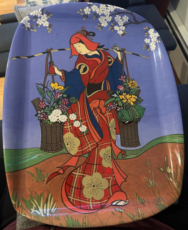 Vintage MCM Italian large melamine Tray - Geisha holding flower basket