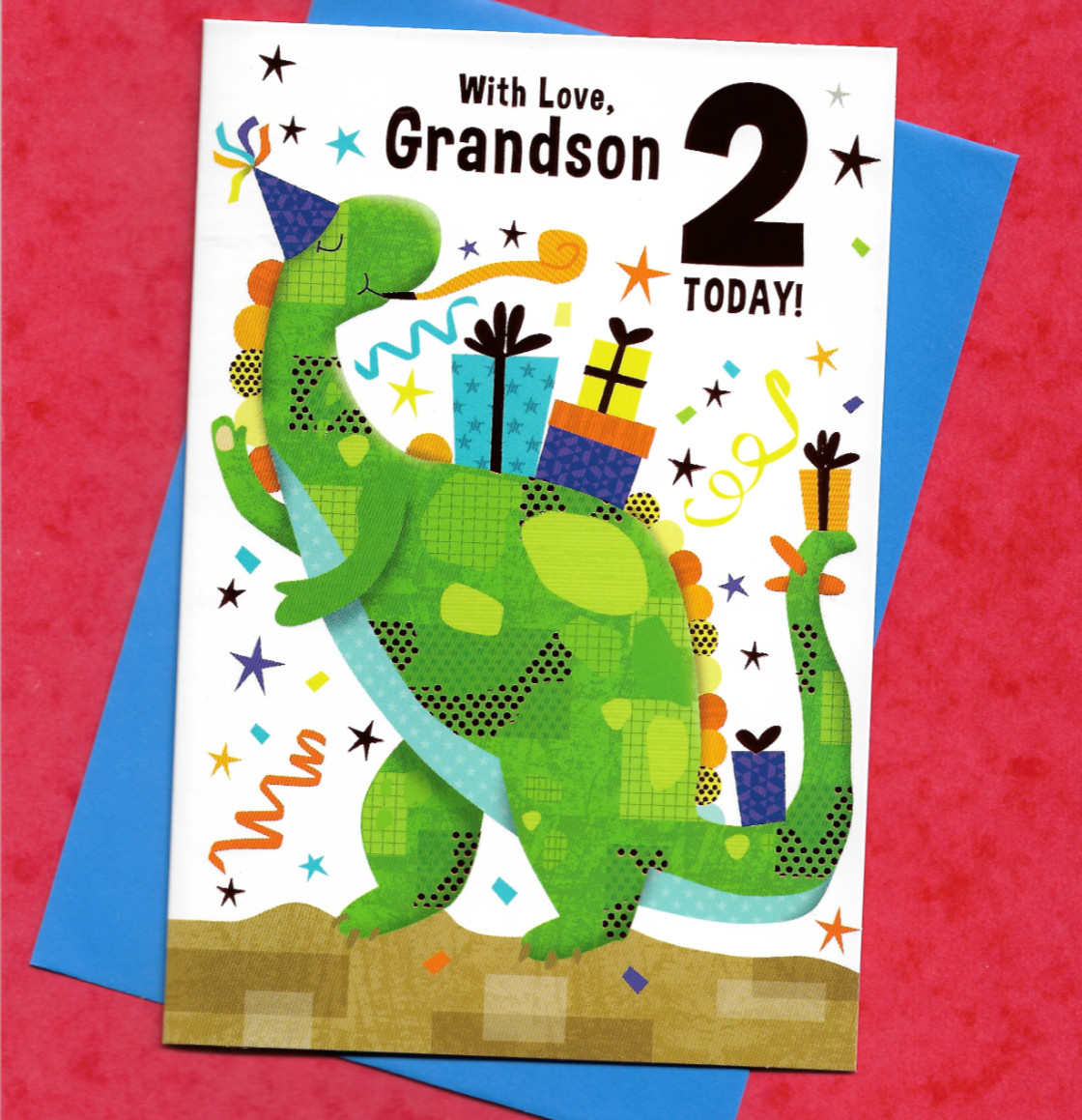 Grandson Age 2 Birthday Card 2nd Age Two Years Old Dinosaur Boy Male 19x13cm