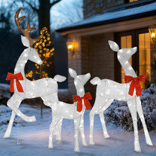 3-Piece Christmas White Reindeer Family Lighted Deer Set for In/Outdoor Yard