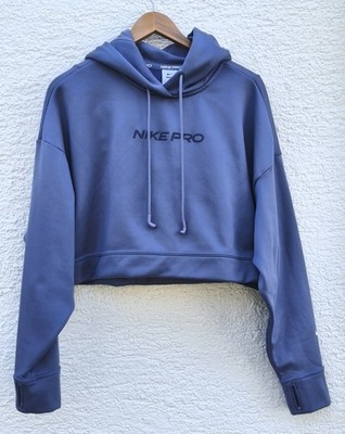 Nike Pro Therma-Fit Cropped Hoodie Indigo-Gr. M-Damen - TOP
