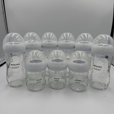 Philips Avent Natural Response Glass Baby Bottles 4/8oz LOT 9 Bottle W/Caps