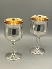 Reed & Barton Pointed Antique Sterling Silver pair of Water Goblets 6 3/8"