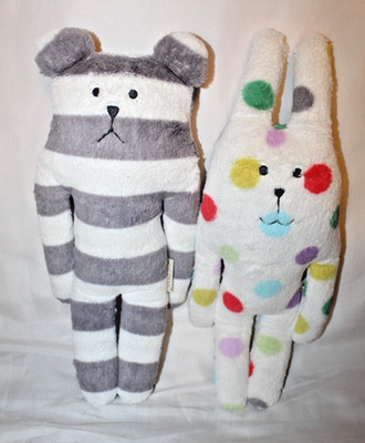Lot of 2 Craftholic 16'' Plush- MD1805 Gray Stripe Bear + MD1005 Polka Dot Bunny