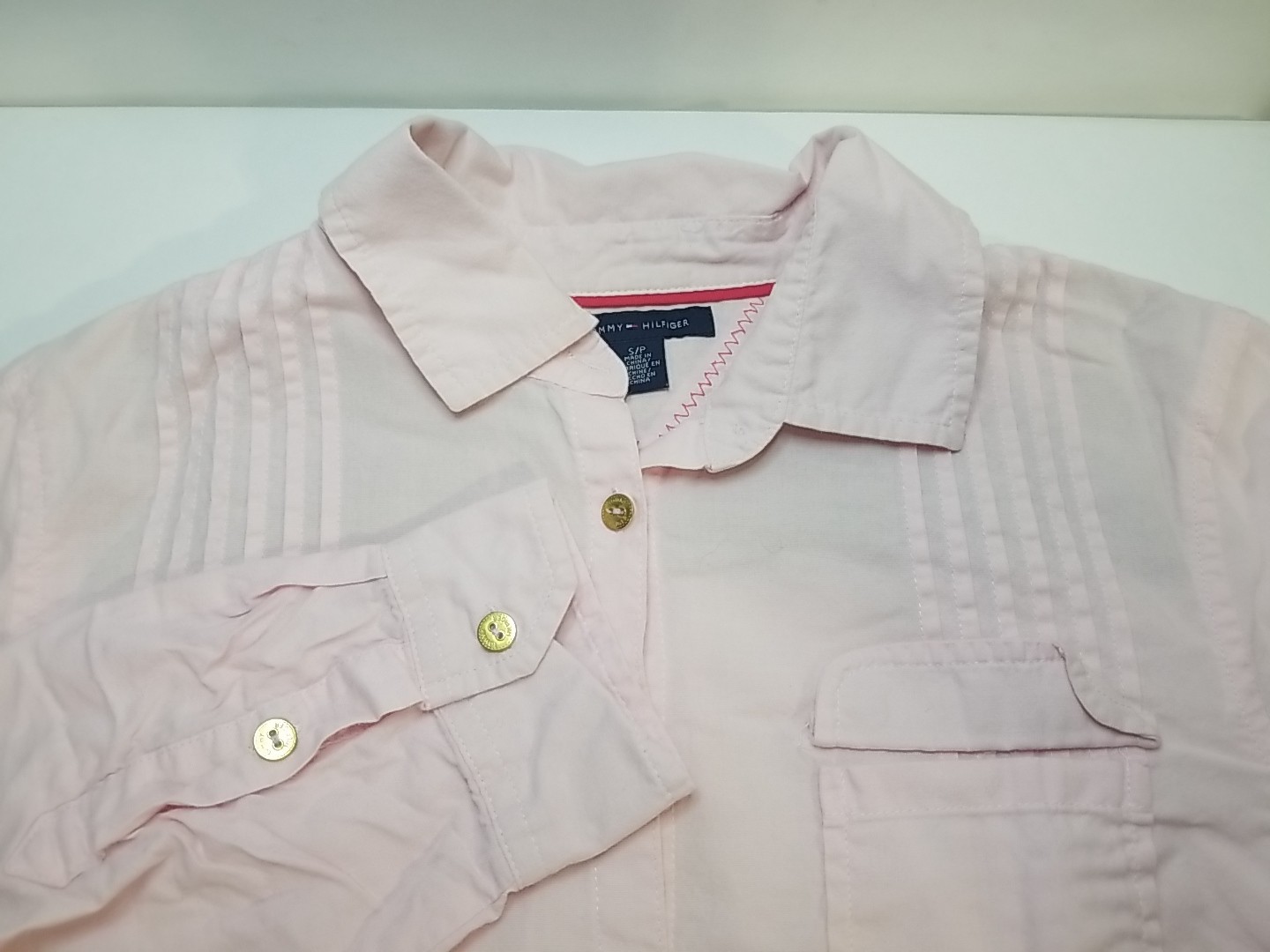 Tommy Hilfiger Womens Pink Roll-Tab Long Sleeve Button Up Pleated Top