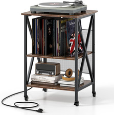 Record Player Stand with Charging Station, Turntable Stand with Record Storage