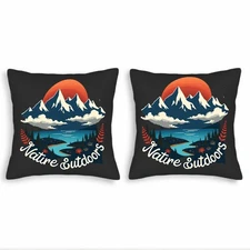 Set of 2 18x18in Throw Pillow Covers - Capped Mountains & Red Sun Design 