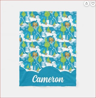 Custom Little Grinch | Merry Grinchmas Teal Pattern Fleece Blanket