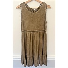 Umgee Brown Boho Mini Dress Small Tiered Hem, Embroidered Detail on Waist/Back