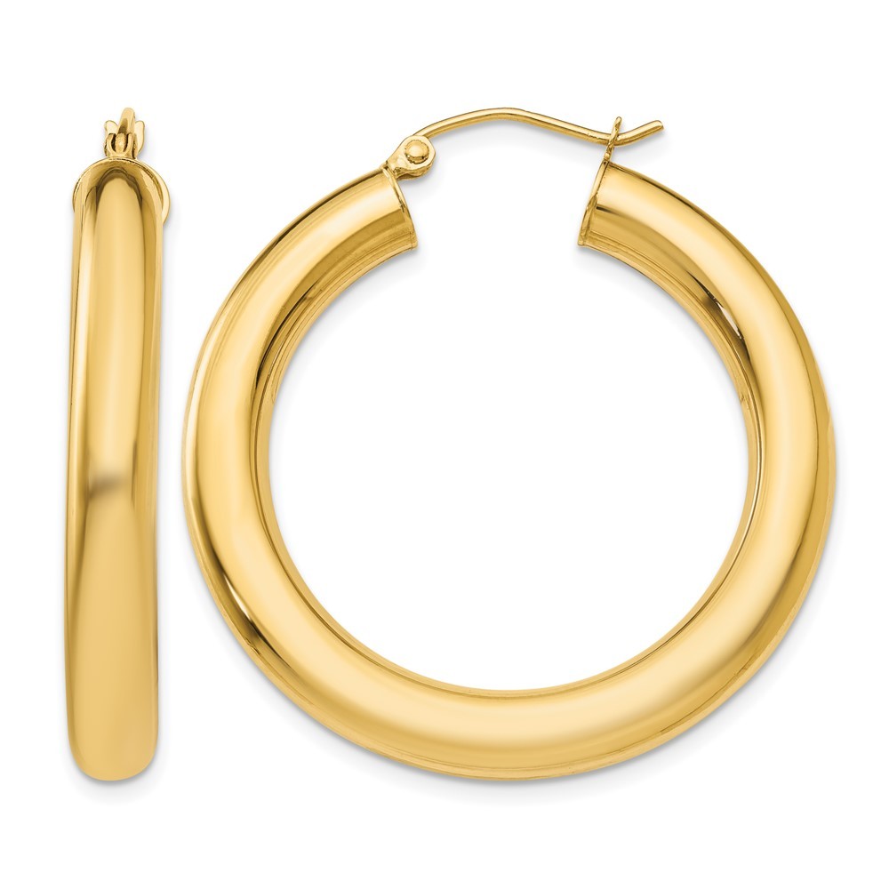14K Yellow Gold Polished 5mm Polished Hoop Earrings L-35 mm, W-35 mm