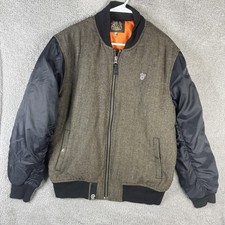 LRG Jacket Mens Large Brown Herringbone Bomber Full Zip Nylon Sleeves L124025