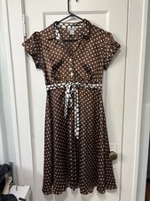 Vintage Inspired Polka Dot Dress With Contrasting tie at waist, Size 10.