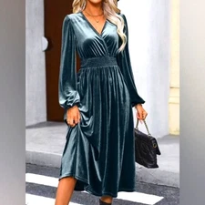 Blue Velvet Midi Dress Cottage Peasant Fairy Ethereal Whimsigoth Hippie Gypsy S