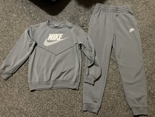 Nike BOYS Grey Crew Neck Jumper Joggers Tracksuit - Medium 137-147cm