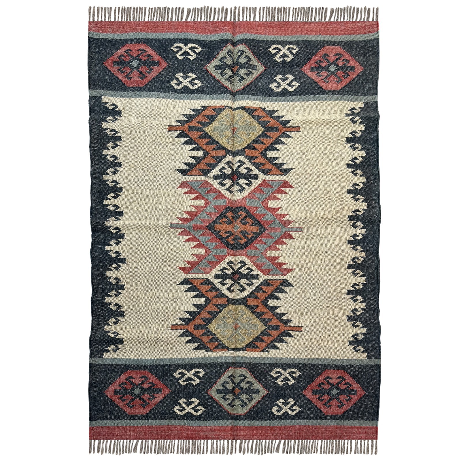 Warm Wool Jute Kilim Rug 4x6 Handmade Living Room Carpet
