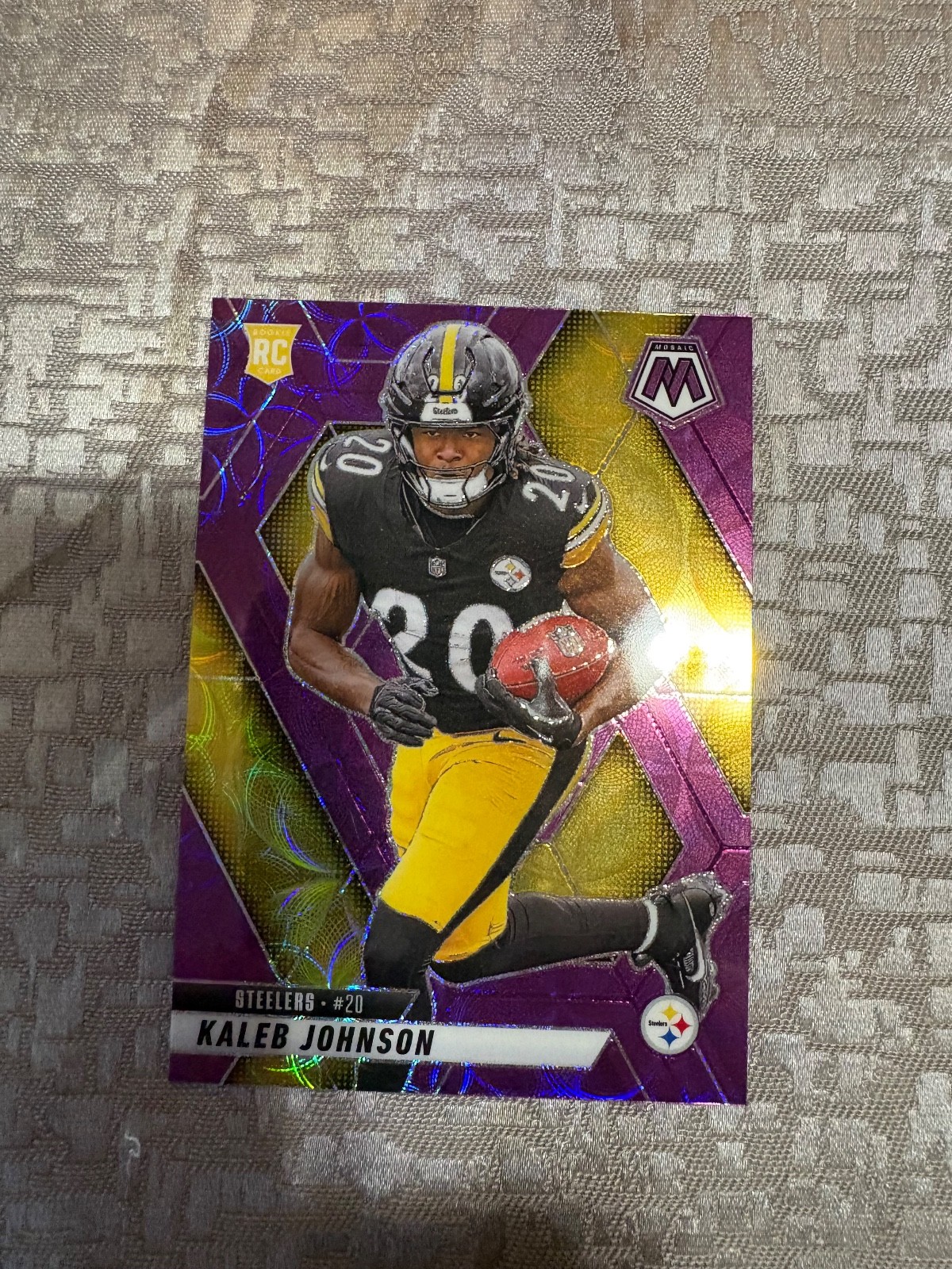 2025 Panini Mosaic Kaleb Johnson RC Purple Scope Prizm #315 Pittsburgh Steelers