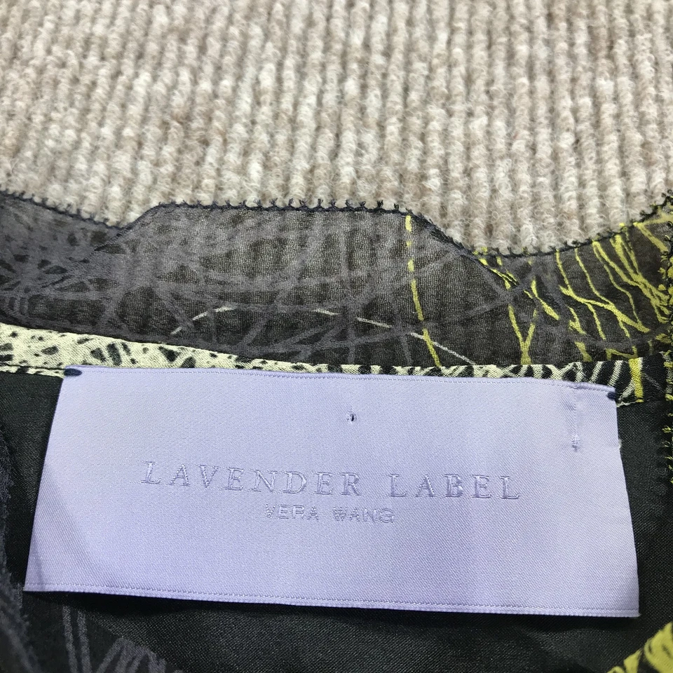 Vestido feminino Vera Wang etiqueta lavanda 8 preto amarelo cinza seda transparente manga longa - Imagem 4 de 4
