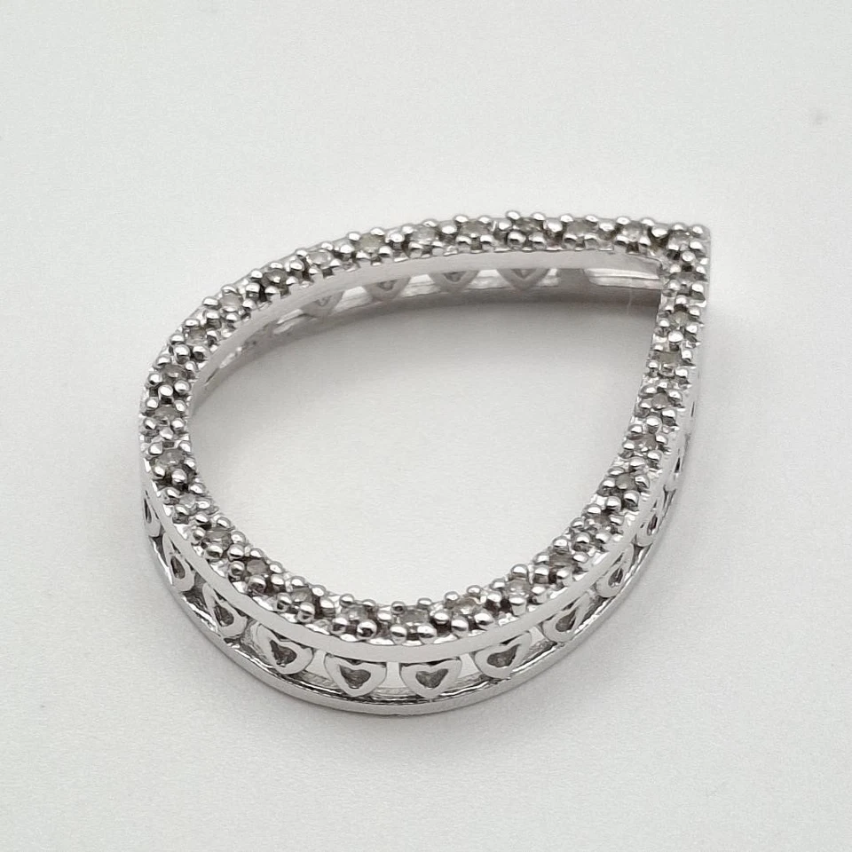 14K White Gold Round Natural Diamond & Heart Accent Teardrop Slide Pendant - Image 3 of 4